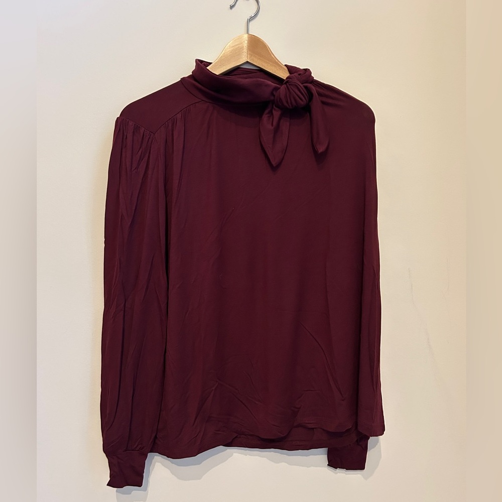 Ann Taylor Burgundy Blouse with Tie Neck